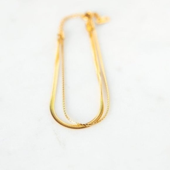 Bracelet Double Layer Herringbone Bracelet & Snake Chain Bracelet Waterproof - Picture 2 of 12